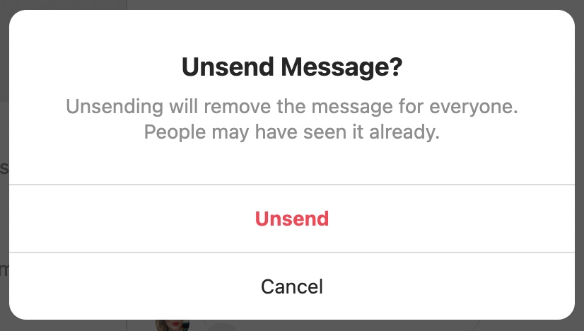 unsend Instagram messages confirmation desktop