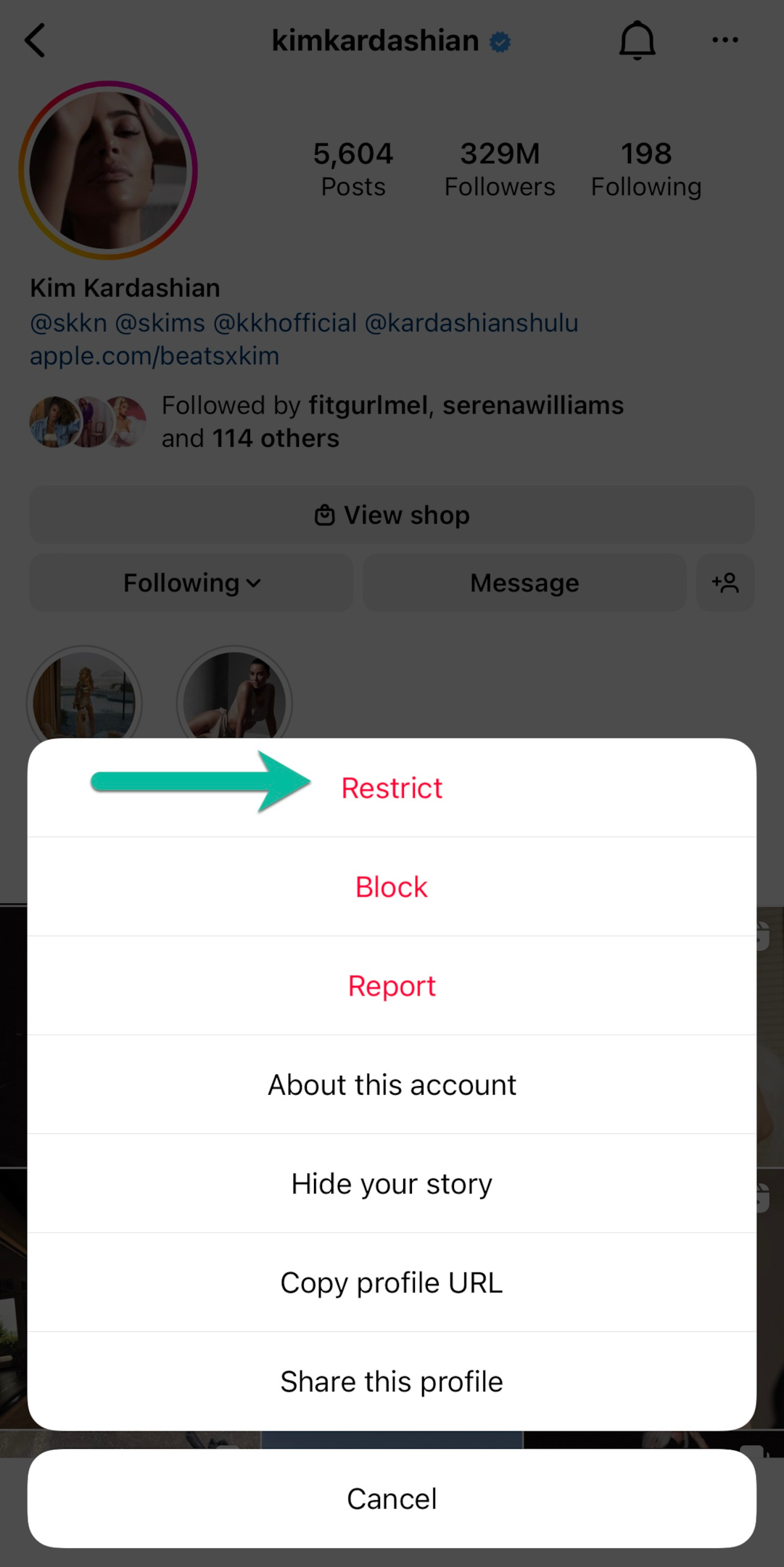 restrict user on instagram selection